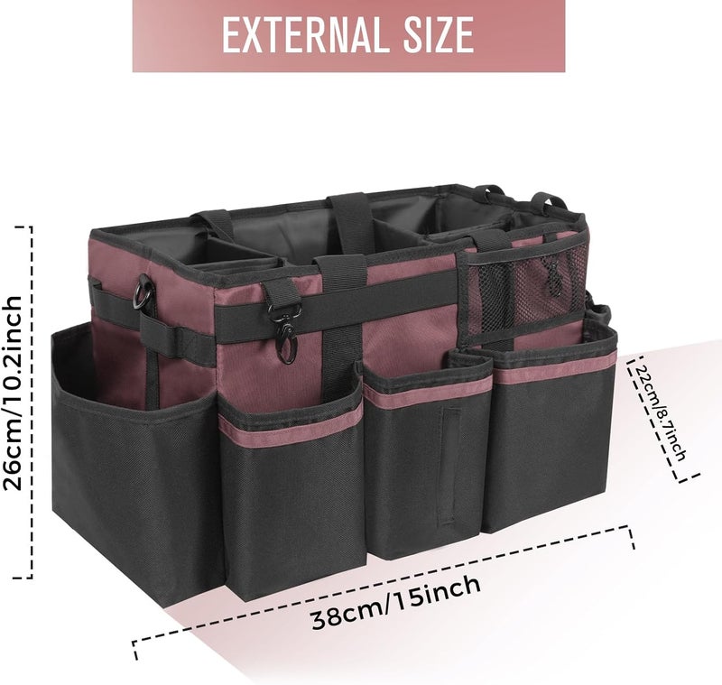 SCAVATA Wearable Cleaning Caddy, Cleaning Caddy Supplies Organizer with Handle & Shoulder Straps for Housekeepers, Under Sink & Car Cleaning Tool Organizers Bag with 4 Foldable Divider (LotusPink) - Image 5